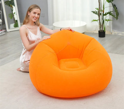 Lazy Sofa Chair Foldable Portable Flocked Recliner with Footstool for Outdoor Camping Lounge Living Room Inflatable Tatami Chair